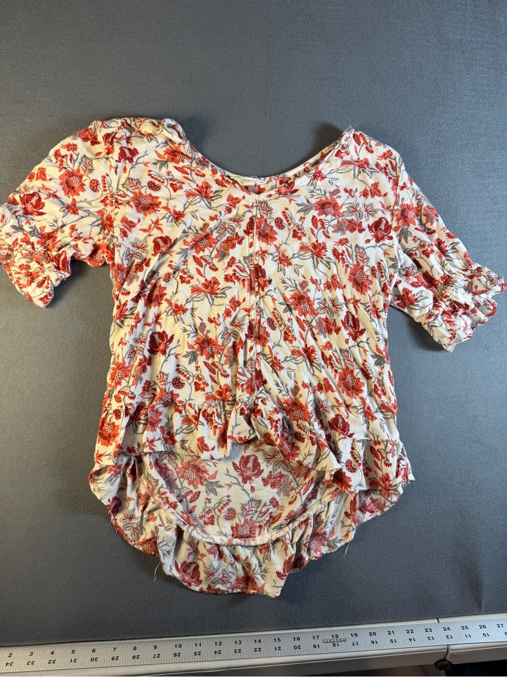 Lucky Brand Cream Blouse with Red Floral Print